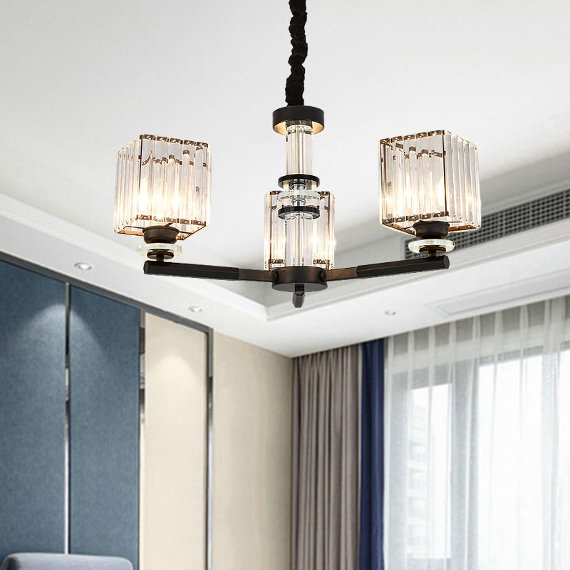 Rectangle-Cut Crystal Sputnik Chandelier Modernism 3/6/8 Lights Black Ceiling Light Fixture Clearhalo 'Ceiling Lights' 'Chandeliers' Lighting' options 279753