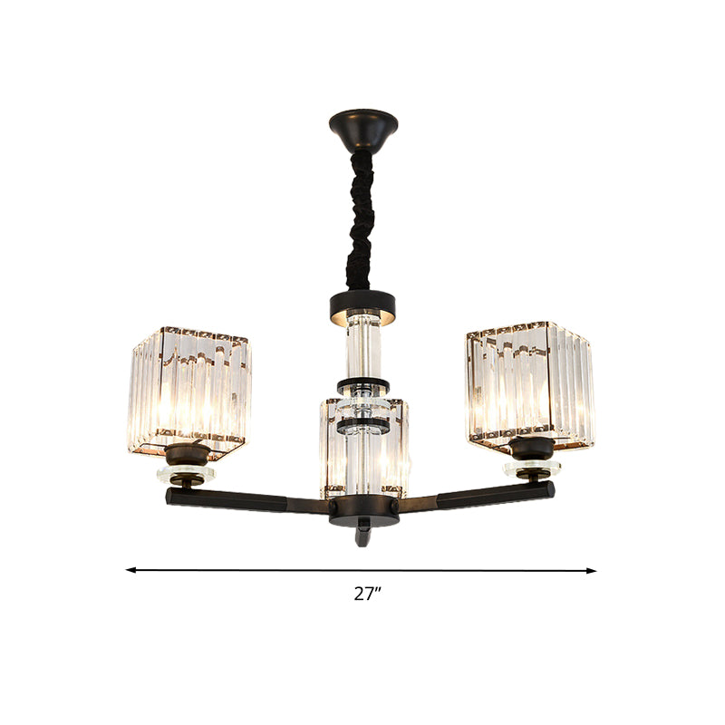 Rectangle-Cut Crystal Sputnik Chandelier Modernism 3/6/8 Lights Black Ceiling Light Fixture Clearhalo 'Ceiling Lights' 'Chandeliers' Lighting' options 279756