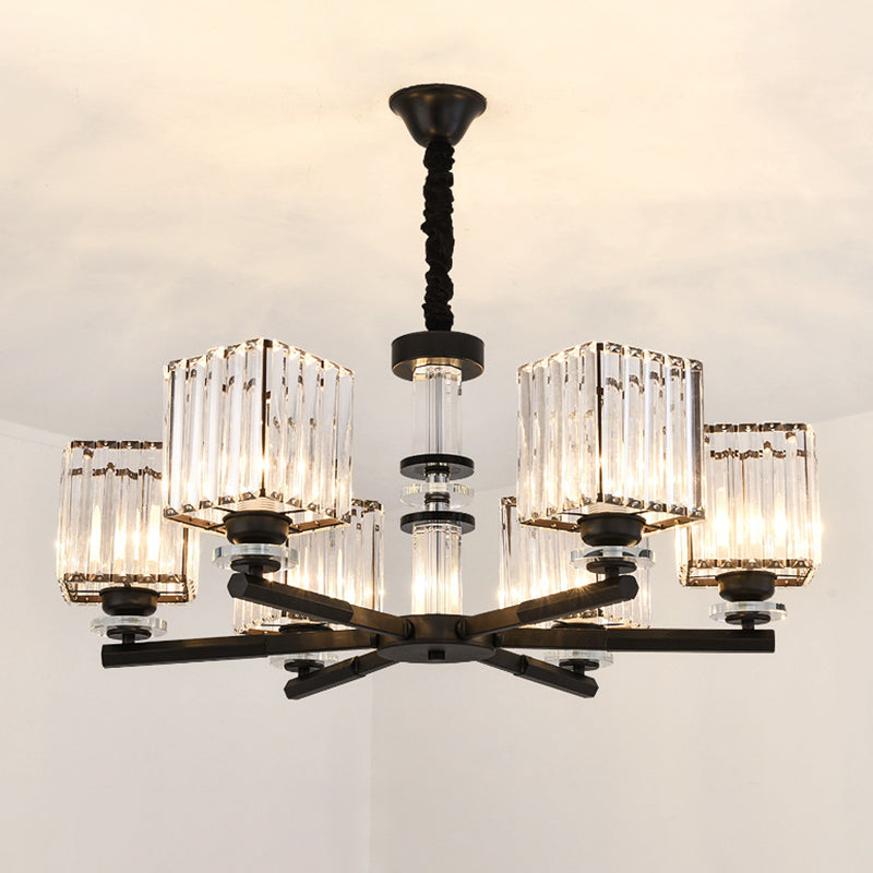 Rectangle-Cut Crystal Sputnik Chandelier Modernism 3/6/8 Lights Black Ceiling Light Fixture Clearhalo 'Ceiling Lights' 'Chandeliers' Lighting' options 279758