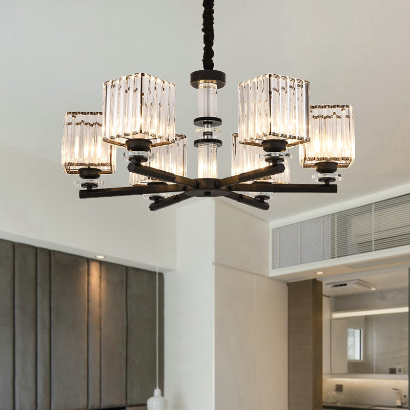 Rectangle-Cut Crystal Sputnik Chandelier Modernism 3/6/8 Lights Black Ceiling Light Fixture Clearhalo 'Ceiling Lights' 'Chandeliers' Lighting' options 279759