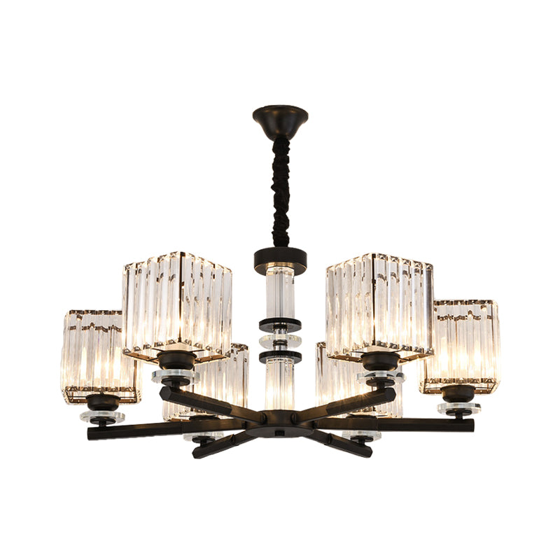 Rectangle-Cut Crystal Sputnik Chandelier Modernism 3/6/8 Lights Black Ceiling Light Fixture Clearhalo 'Ceiling Lights' 'Chandeliers' Lighting' options 279762