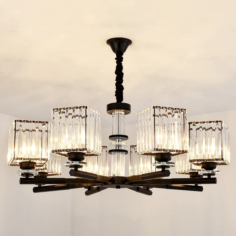 Rectangle-Cut Crystal Sputnik Chandelier Modernism 3/6/8 Lights Black Ceiling Light Fixture Clearhalo 'Ceiling Lights' 'Chandeliers' Lighting' options 279765