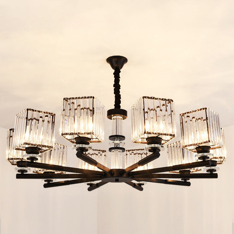 Rectangle-Cut Crystal Sputnik Chandelier Modernism 3/6/8 Lights Black Ceiling Light Fixture Clearhalo 'Ceiling Lights' 'Chandeliers' Lighting' options 279772