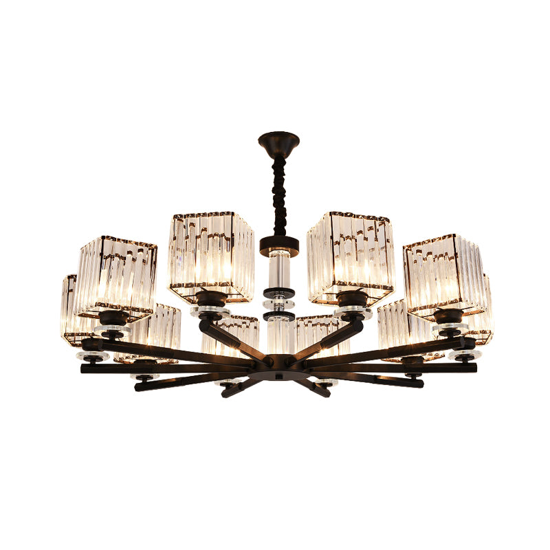 Rectangle-Cut Crystal Sputnik Chandelier Modernism 3/6/8 Lights Black Ceiling Light Fixture Clearhalo 'Ceiling Lights' 'Chandeliers' Lighting' options 279776