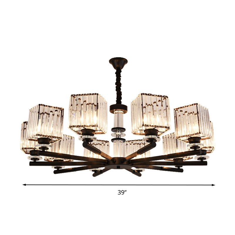 Rectangle-Cut Crystal Sputnik Chandelier Modernism 3/6/8 Lights Black Ceiling Light Fixture Clearhalo 'Ceiling Lights' 'Chandeliers' Lighting' options 279777