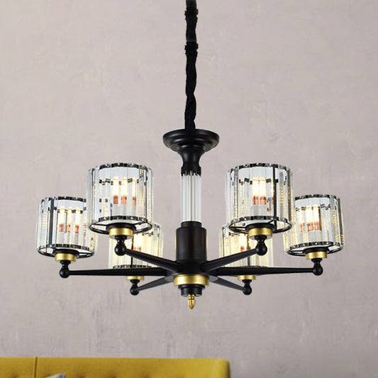 Cylinder Hanging Light Fixture Modern Rectangle-Cut Crystal 6/8 Heads Black Ceiling Chandelier Clearhalo 'Ceiling Lights' 'Chandeliers' Lighting' options 279778