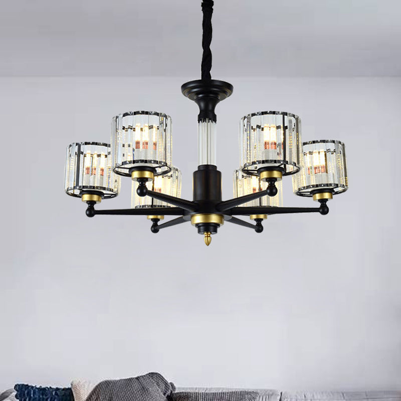 Cylinder Hanging Light Fixture Modern Rectangle-Cut Crystal 6/8 Heads Black Ceiling Chandelier Clearhalo 'Ceiling Lights' 'Chandeliers' Lighting' options 279780