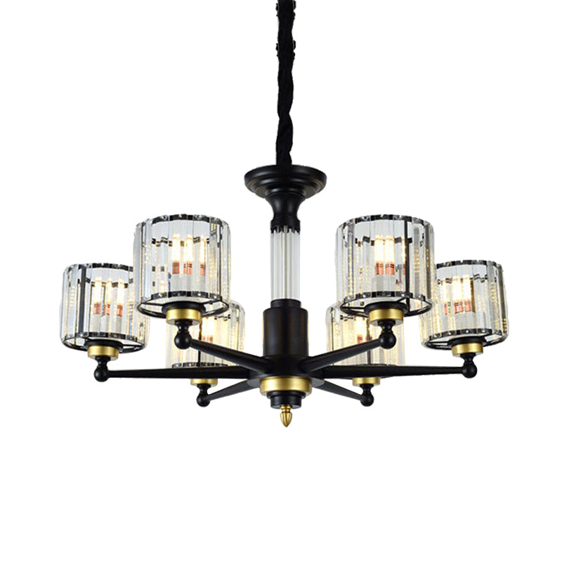 Cylinder Hanging Light Fixture Modern Rectangle-Cut Crystal 6/8 Heads Black Ceiling Chandelier Clearhalo 'Ceiling Lights' 'Chandeliers' Lighting' options 279782