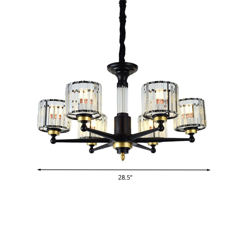 Cylinder Hanging Light Fixture Modern Rectangle-Cut Crystal 6/8 Heads Black Ceiling Chandelier Clearhalo 'Ceiling Lights' 'Chandeliers' Lighting' options 279783