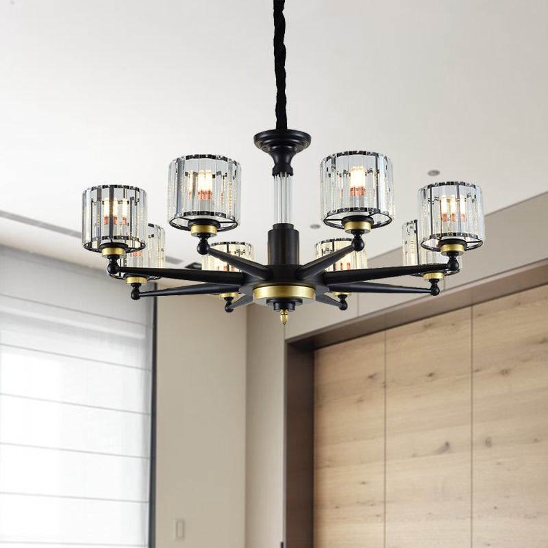 Cylinder Hanging Light Fixture Modern Rectangle-Cut Crystal 6/8 Heads Black Ceiling Chandelier Clearhalo 'Ceiling Lights' 'Chandeliers' Lighting' options 279786