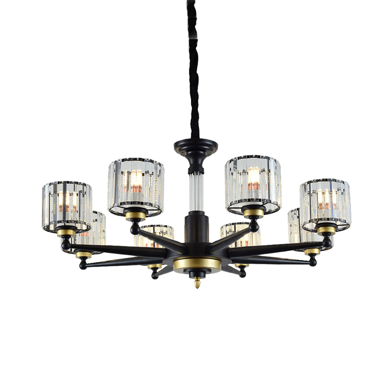 Cylinder Hanging Light Fixture Modern Rectangle-Cut Crystal 6/8 Heads Black Ceiling Chandelier Clearhalo 'Ceiling Lights' 'Chandeliers' Lighting' options 279788