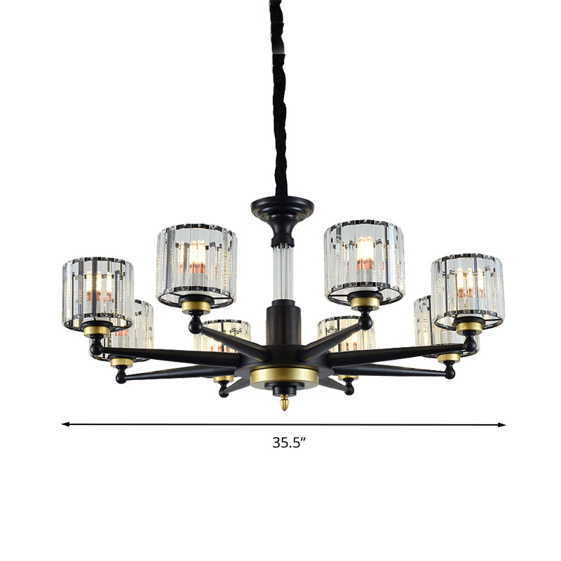 Cylinder Hanging Light Fixture Modern Rectangle-Cut Crystal 6/8 Heads Black Ceiling Chandelier Clearhalo 'Ceiling Lights' 'Chandeliers' Lighting' options 279789