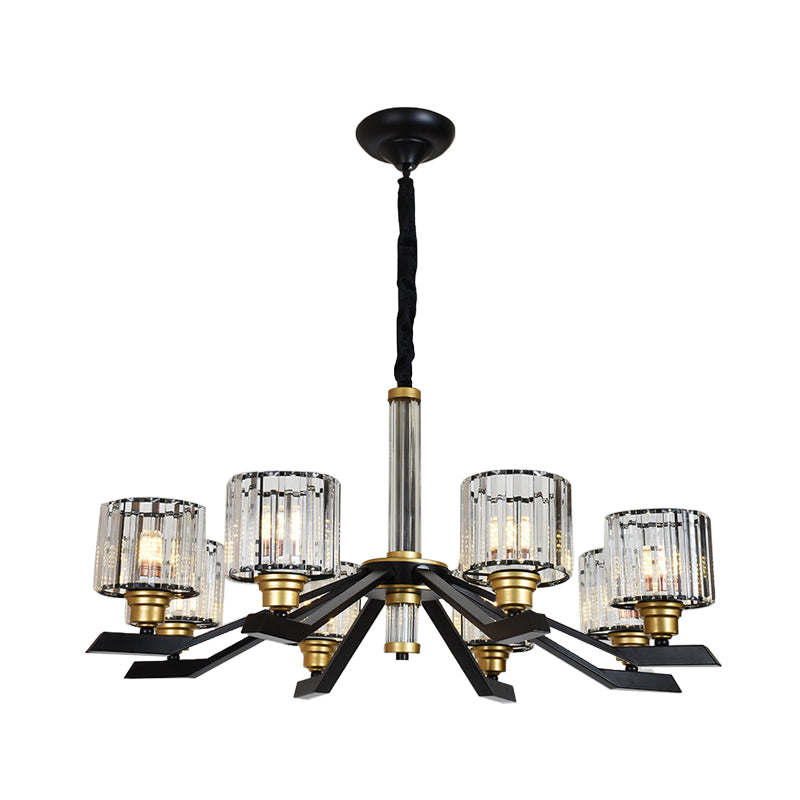 Tri-Sided Crystal Rod Cylinder Pendant Lighting Contemporary 6/8 Heads Black Hanging Chandelier Clearhalo 'Ceiling Lights' 'Chandeliers' Lighting' options 279801