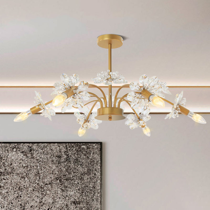 Gold Blossom Hanging Light Kit Postmodern 7 Heads Crystal Chandelier Pendant Light Clearhalo 'Ceiling Lights' 'Chandeliers' Lighting' options 279804