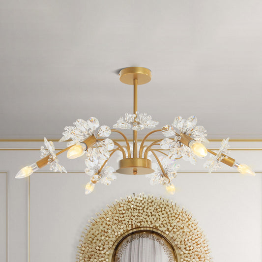 Gold Blossom Hanging Light Kit Postmodern 7 Heads Crystal Chandelier Pendant Light Clearhalo 'Ceiling Lights' 'Chandeliers' Lighting' options 279805