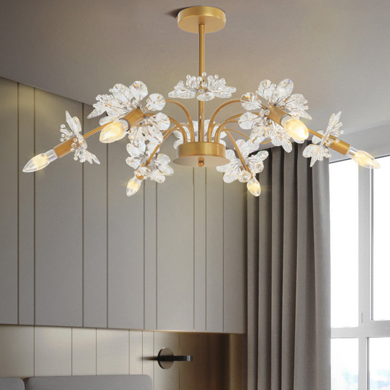 Gold Blossom Hanging Light Kit Postmodern 7 Heads Crystal Chandelier Pendant Light Clearhalo 'Ceiling Lights' 'Chandeliers' Lighting' options 279806