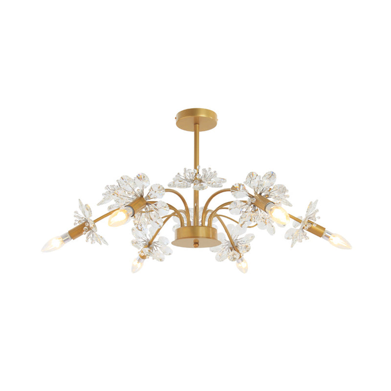 Gold Blossom Hanging Light Kit Postmodern 7 Heads Crystal Chandelier Pendant Light Clearhalo 'Ceiling Lights' 'Chandeliers' Lighting' options 279807