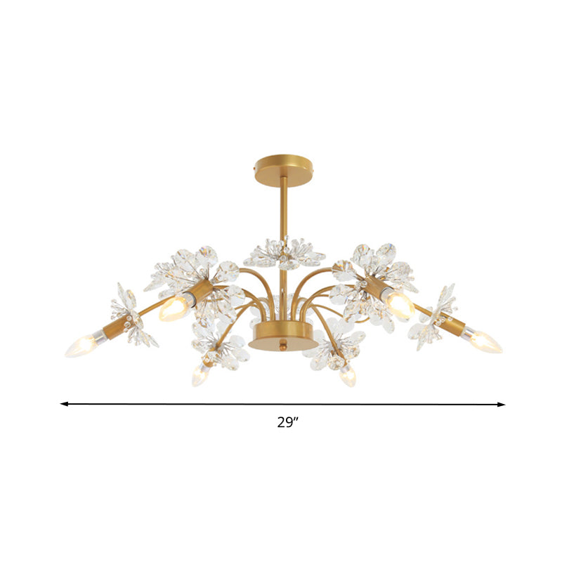 Gold Blossom Hanging Light Kit Postmodern 7 Heads Crystal Chandelier Pendant Light Clearhalo 'Ceiling Lights' 'Chandeliers' Lighting' options 279808