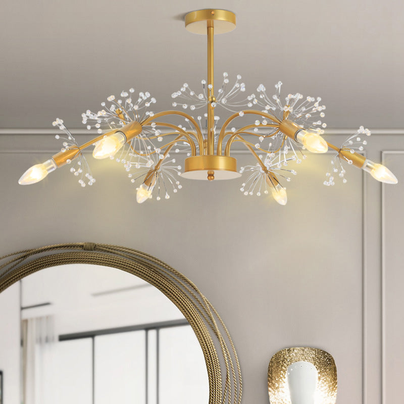 Gold Blossom Hanging Light Kit Postmodern 7 Heads Crystal Chandelier Pendant Light Clearhalo 'Ceiling Lights' 'Chandeliers' Lighting' options 279809