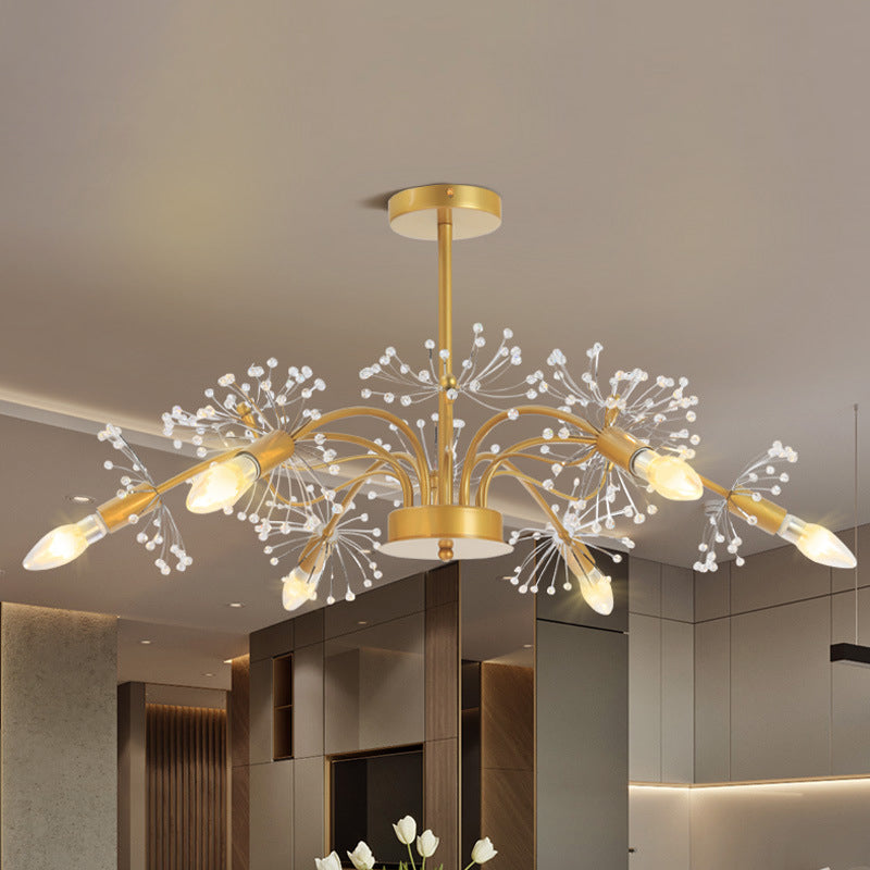 Gold Blossom Hanging Light Kit Postmodern 7 Heads Crystal Chandelier Pendant Light Clearhalo 'Ceiling Lights' 'Chandeliers' Lighting' options 279810