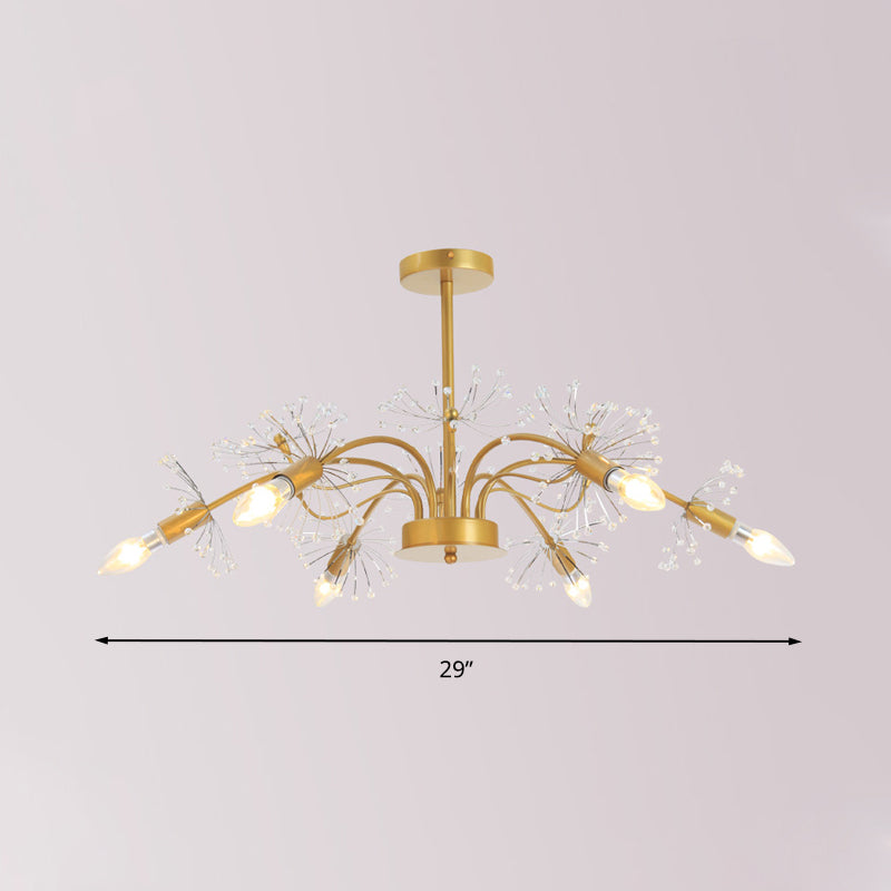 Gold Blossom Hanging Light Kit Postmodern 7 Heads Crystal Chandelier Pendant Light Clearhalo 'Ceiling Lights' 'Chandeliers' Lighting' options 279813