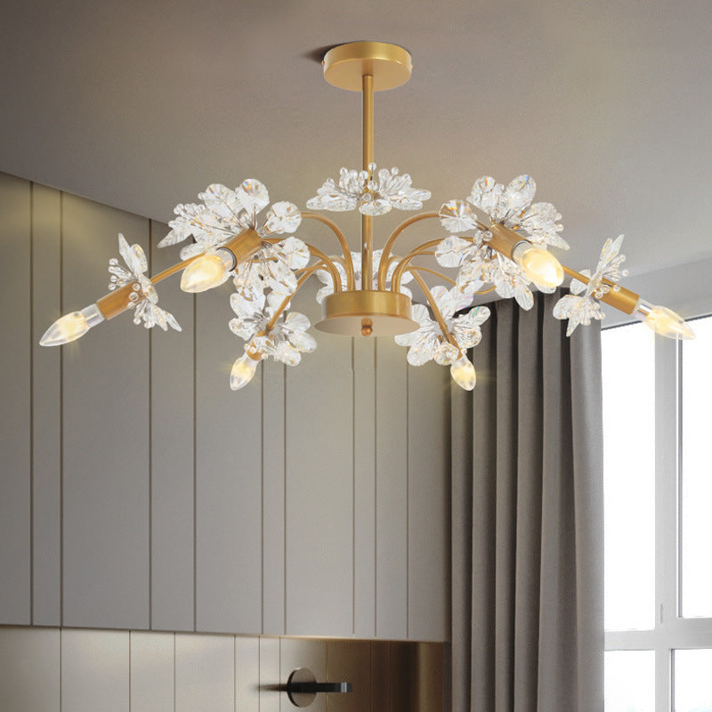 Gold Blossom Hanging Light Kit Postmodern 7 Heads Crystal Chandelier Pendant Light Clearhalo 'Ceiling Lights' 'Chandeliers' Lighting' options 279815