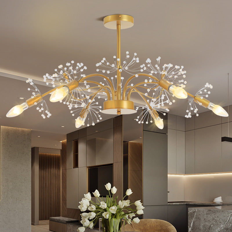 Gold Blossom Hanging Light Kit Postmodern 7 Heads Crystal Chandelier Pendant Light Clearhalo 'Ceiling Lights' 'Chandeliers' Lighting' options 279816