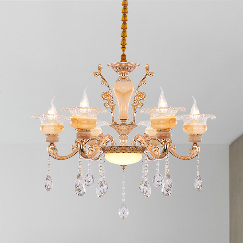 Gold Candelabra Pendant Chandelier Modern Crystal Drop 6/8/10 Lights Living Room Hanging Light Clearhalo 'Ceiling Lights' 'Chandeliers' Lighting' options 279824