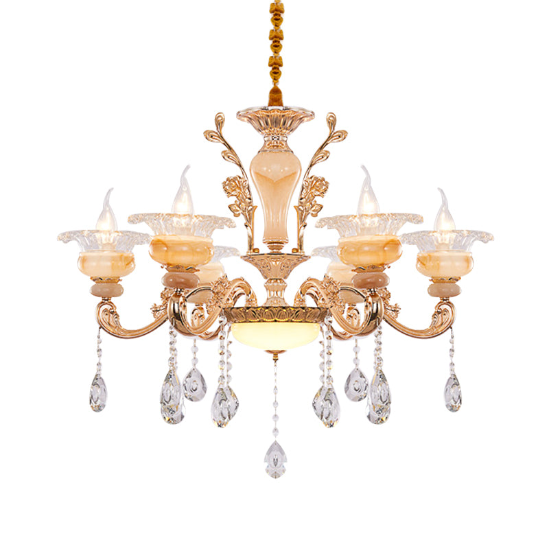 Gold Candelabra Pendant Chandelier Modern Crystal Drop 6/8/10 Lights Living Room Hanging Light Clearhalo 'Ceiling Lights' 'Chandeliers' Lighting' options 279828