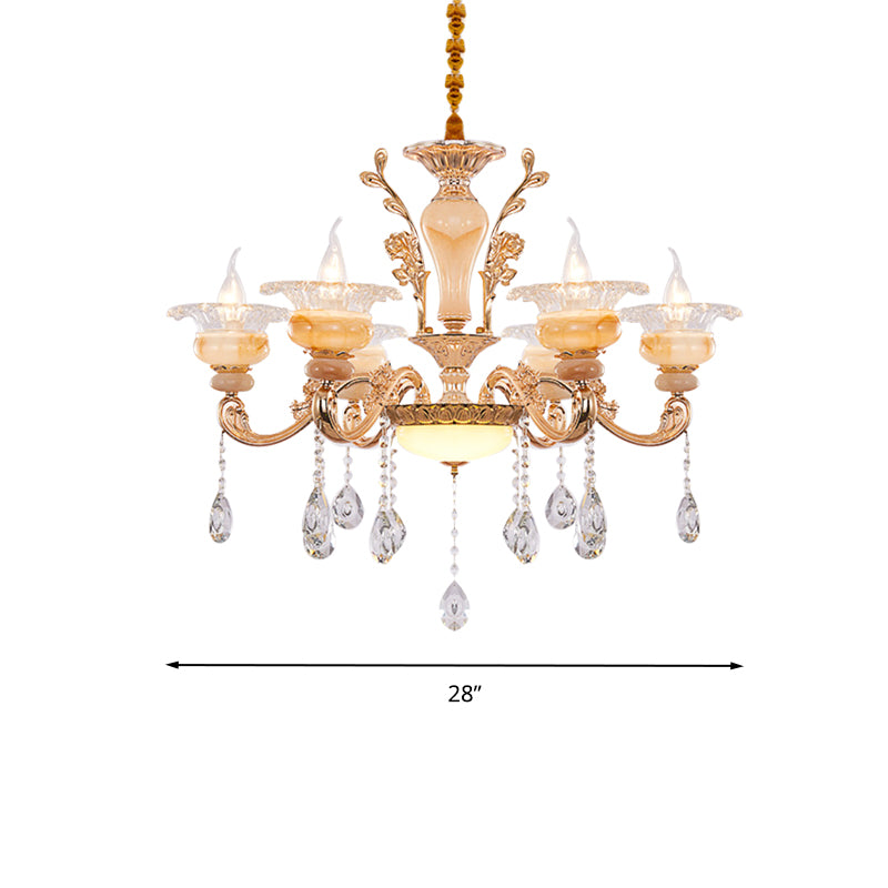 Gold Candelabra Pendant Chandelier Modern Crystal Drop 6/8/10 Lights Living Room Hanging Light Clearhalo 'Ceiling Lights' 'Chandeliers' Lighting' options 279829