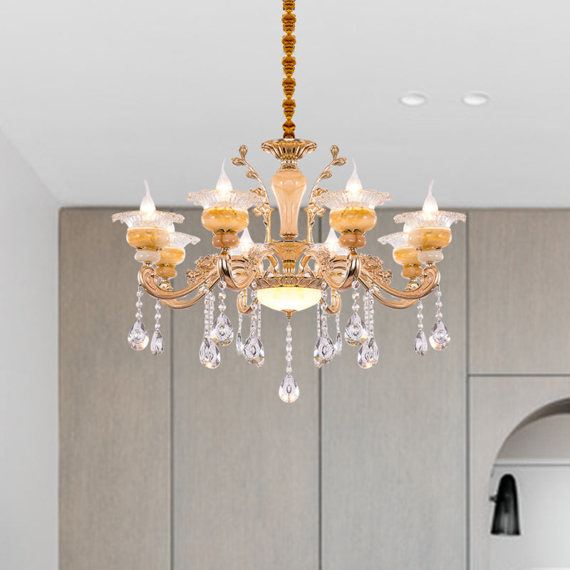 Gold Candelabra Pendant Chandelier Modern Crystal Drop 6/8/10 Lights Living Room Hanging Light Clearhalo 'Ceiling Lights' 'Chandeliers' Lighting' options 279831