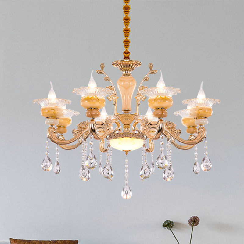 Gold Candelabra Pendant Chandelier Modern Crystal Drop 6/8/10 Lights Living Room Hanging Light Clearhalo 'Ceiling Lights' 'Chandeliers' Lighting' options 279832