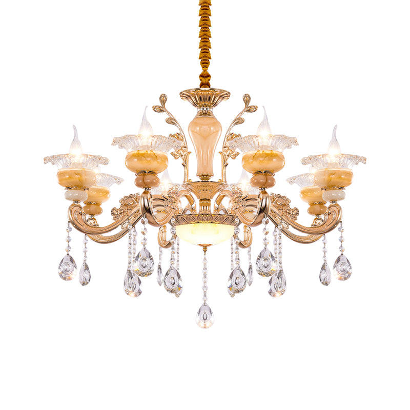 Gold Candelabra Pendant Chandelier Modern Crystal Drop 6/8/10 Lights Living Room Hanging Light Clearhalo 'Ceiling Lights' 'Chandeliers' Lighting' options 279834