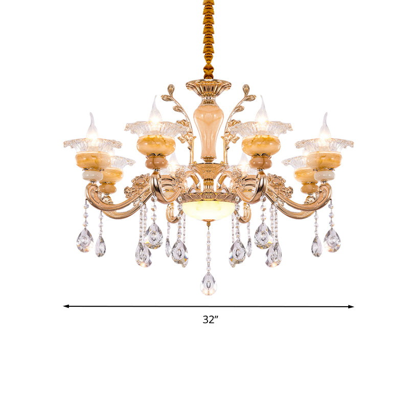 Gold Candelabra Pendant Chandelier Modern Crystal Drop 6/8/10 Lights Living Room Hanging Light Clearhalo 'Ceiling Lights' 'Chandeliers' Lighting' options 279835