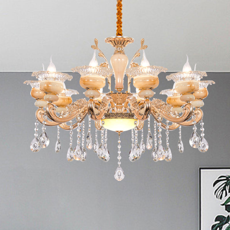 Gold Candelabra Pendant Chandelier Modern Crystal Drop 6/8/10 Lights Living Room Hanging Light Clearhalo 'Ceiling Lights' 'Chandeliers' Lighting' options 279836