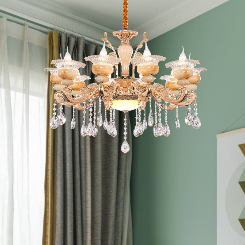 Gold Candelabra Pendant Chandelier Modern Crystal Drop 6/8/10 Lights Living Room Hanging Light Clearhalo 'Ceiling Lights' 'Chandeliers' Lighting' options 279837