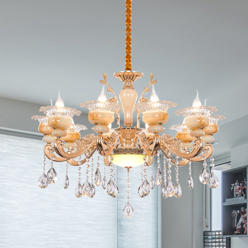 Gold Candelabra Pendant Chandelier Modern Crystal Drop 6/8/10 Lights Living Room Hanging Light Clearhalo 'Ceiling Lights' 'Chandeliers' Lighting' options 279838