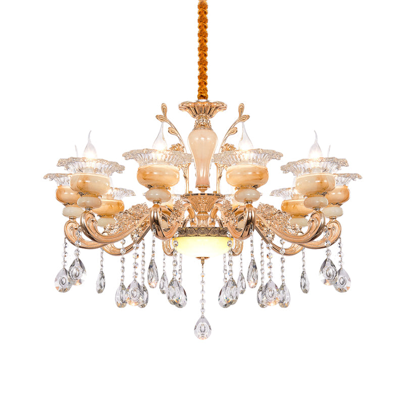 Gold Candelabra Pendant Chandelier Modern Crystal Drop 6/8/10 Lights Living Room Hanging Light Clearhalo 'Ceiling Lights' 'Chandeliers' Lighting' options 279840