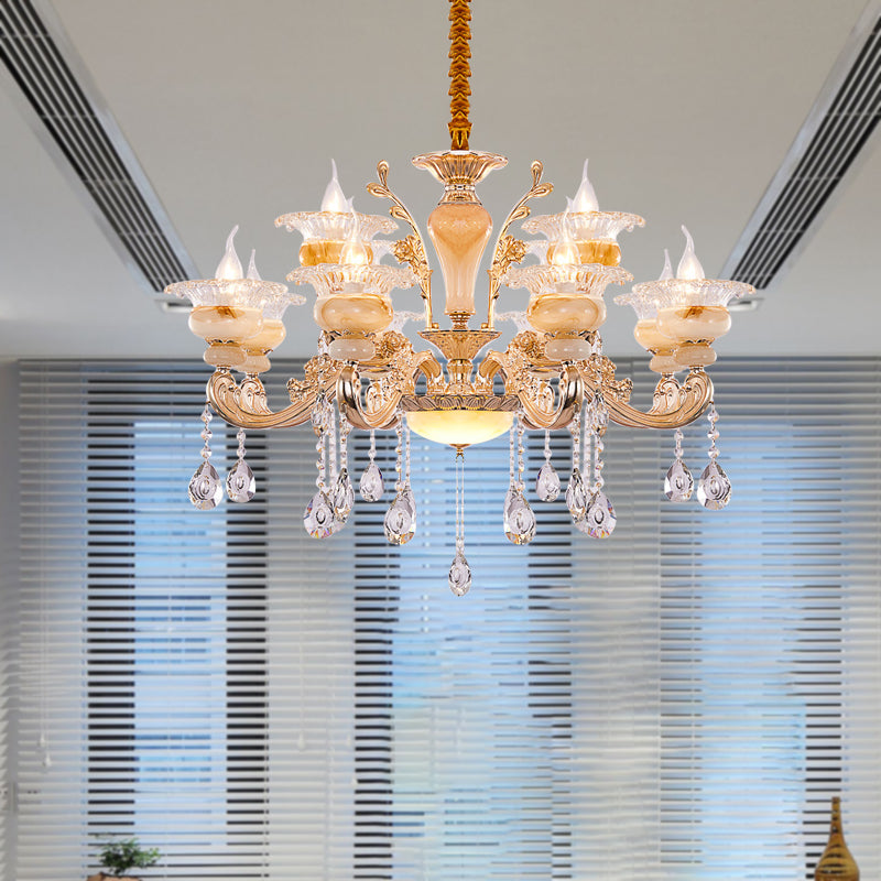 Gold Candelabra Pendant Chandelier Modern Crystal Drop 6/8/10 Lights Living Room Hanging Light Clearhalo 'Ceiling Lights' 'Chandeliers' Lighting' options 279843