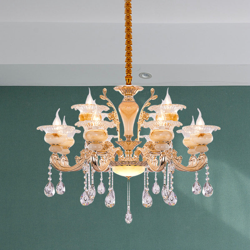 Gold Candelabra Pendant Chandelier Modern Crystal Drop 6/8/10 Lights Living Room Hanging Light Clearhalo 'Ceiling Lights' 'Chandeliers' Lighting' options 279844