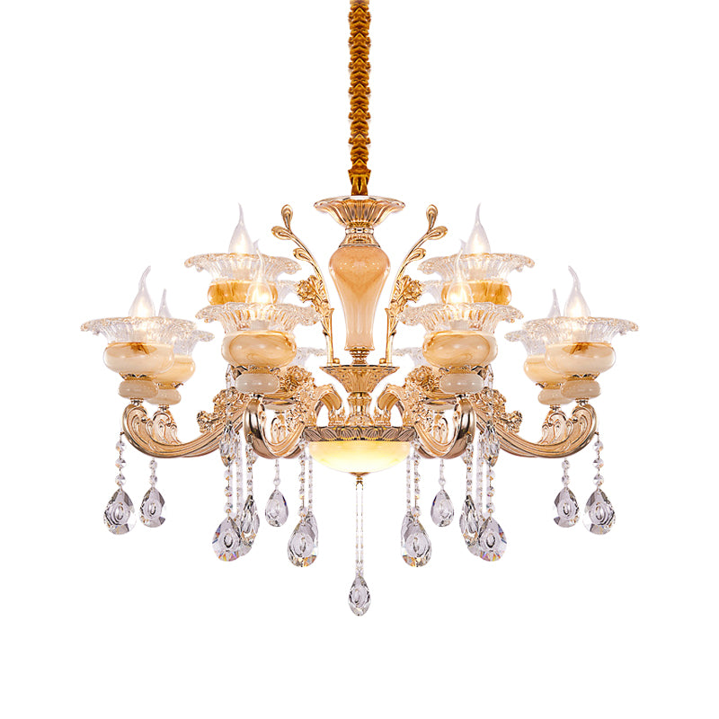 Gold Candelabra Pendant Chandelier Modern Crystal Drop 6/8/10 Lights Living Room Hanging Light Clearhalo 'Ceiling Lights' 'Chandeliers' Lighting' options 279846