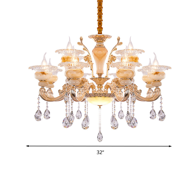 Gold Candelabra Pendant Chandelier Modern Crystal Drop 6/8/10 Lights Living Room Hanging Light Clearhalo 'Ceiling Lights' 'Chandeliers' Lighting' options 279847