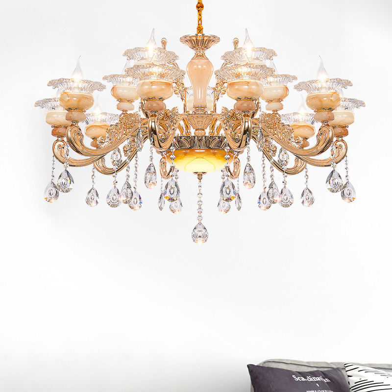 Gold Candelabra Pendant Chandelier Modern Crystal Drop 6/8/10 Lights Living Room Hanging Light Clearhalo 'Ceiling Lights' 'Chandeliers' Lighting' options 279848