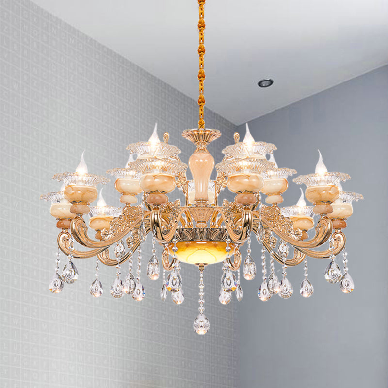 Gold Candelabra Pendant Chandelier Modern Crystal Drop 6/8/10 Lights Living Room Hanging Light Clearhalo 'Ceiling Lights' 'Chandeliers' Lighting' options 279850