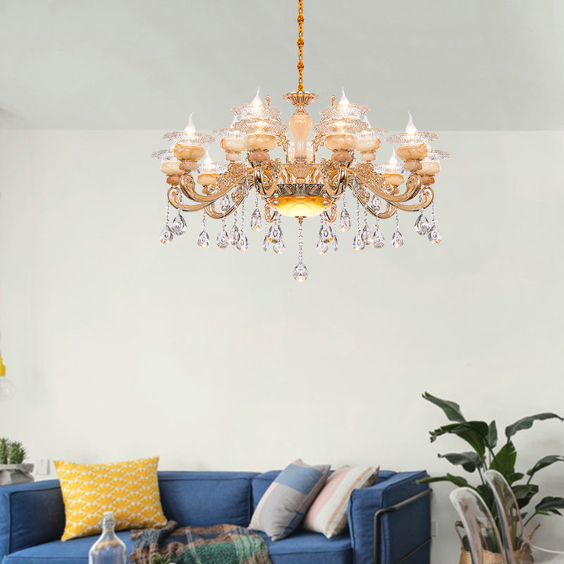 Gold Candelabra Pendant Chandelier Modern Crystal Drop 6/8/10 Lights Living Room Hanging Light Clearhalo 'Ceiling Lights' 'Chandeliers' Lighting' options 279851