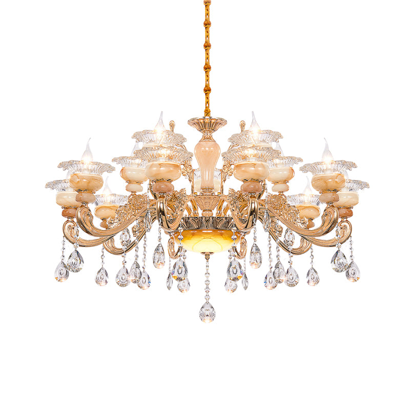 Gold Candelabra Pendant Chandelier Modern Crystal Drop 6/8/10 Lights Living Room Hanging Light Clearhalo 'Ceiling Lights' 'Chandeliers' Lighting' options 279852