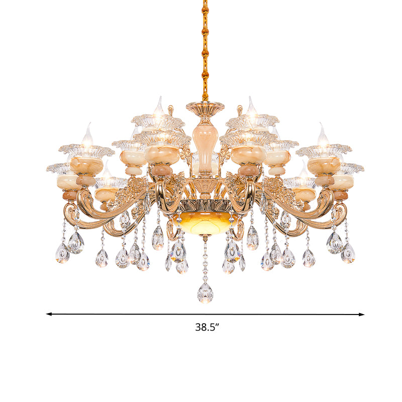 Gold Candelabra Pendant Chandelier Modern Crystal Drop 6/8/10 Lights Living Room Hanging Light Clearhalo 'Ceiling Lights' 'Chandeliers' Lighting' options 279853