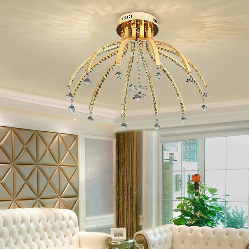 Crystal Ball Sputnik Ceiling Mount Contemporary 12 Bulbs Gold LED Semi Flush Mount Light Fixture in Warm/White Light Gold Warm Clearhalo 'Ceiling Lights' 'Close To Ceiling Lights' 'Close to ceiling' 'Semi-flushmount' Lighting' 279856