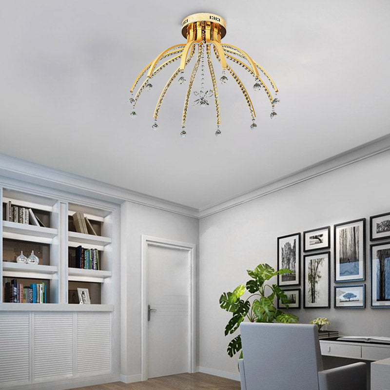 Crystal Ball Sputnik Ceiling Mount Contemporary 12 Bulbs Gold LED Semi Flush Mount Light Fixture in Warm/White Light Clearhalo 'Ceiling Lights' 'Close To Ceiling Lights' 'Close to ceiling' 'Semi-flushmount' Lighting' 279857