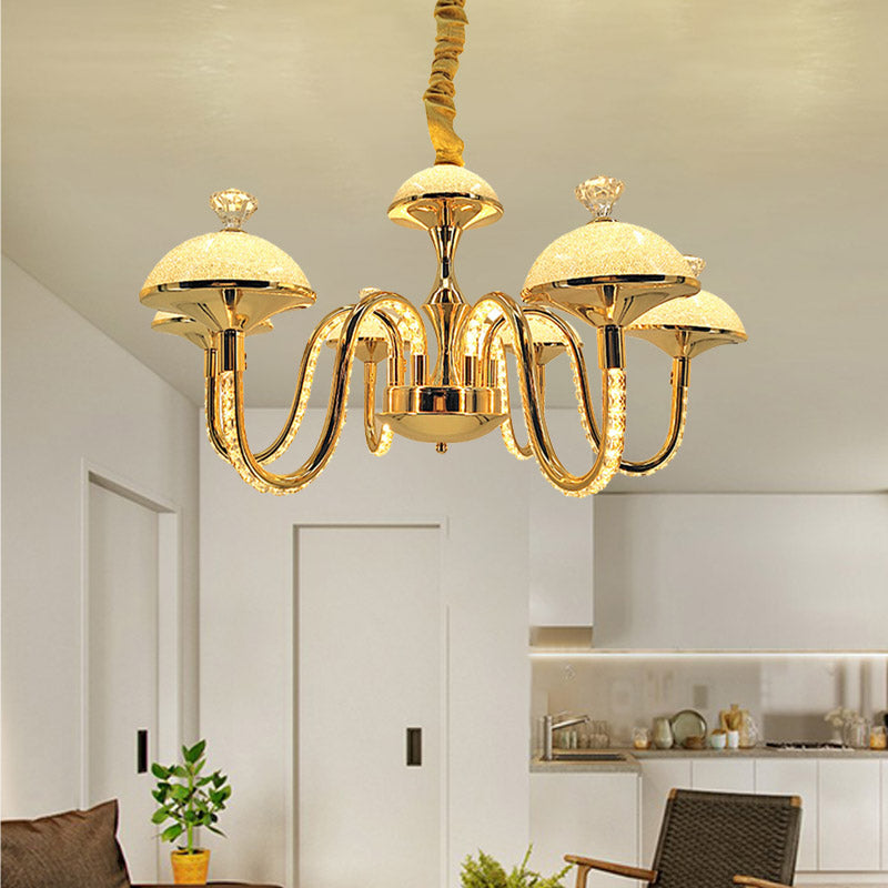 Bowl-Shaped K9 Crystal Pendant Chandelier Modernism LED Gold Hanging Light with Frosted Glass Shade Clearhalo 'Ceiling Lights' 'Chandeliers' 'Modern Chandeliers' 'Modern' Lighting' 279861